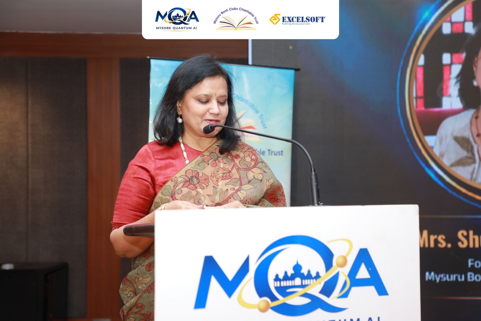 Mrs. Shubha Sanjay Urs, Founder President of Mysuru Book Clubs Charitable Trust, addressing the gathering